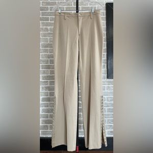 Vertigo Paris Beige Pants Straight Leg w Split Cuffs & Metal Hooks